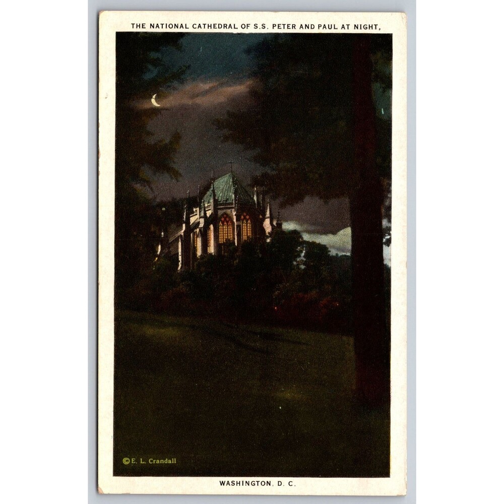 Vintage Night Postcard National Cathedral Washington DC SS Peter & Paul Crandall
